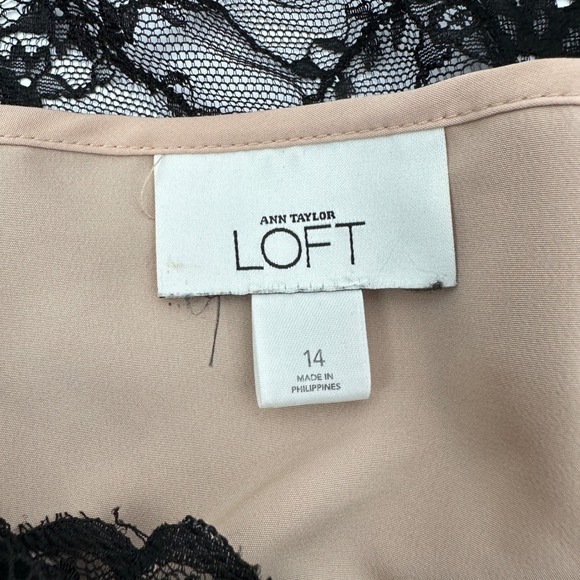 Ann Taylor Loft Womens Black Floral Lace Overlay V-Neck Tank Top Size 14 Sheer - Picture 8 of 8